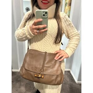 Gucci Brown Leather Bamboo Hip Crossbody Flap Shoulder Bag